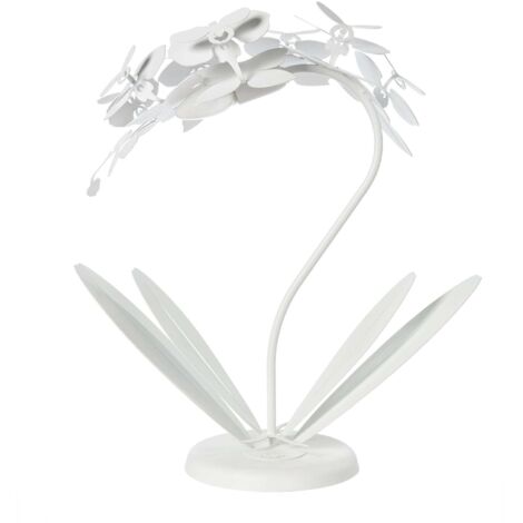 Lampada da tavolo Orchidea piccola 38x20x57 cm in ferro tagliato laser Design floreale moderno Attacco E14 Made in Italy Bianco