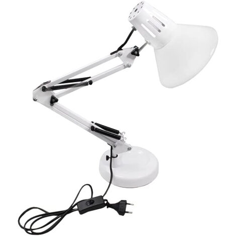 Lampada Da Tavolo Orientabile Bianca E27 Luce Scrivania Braccio Snodabile TD101