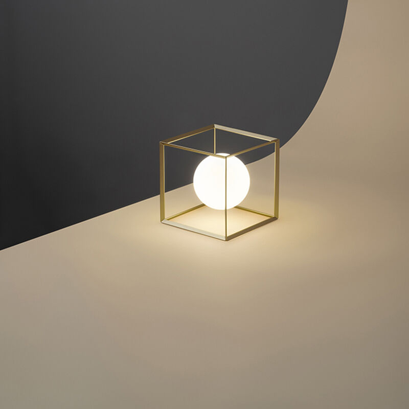 Image of Lampada Da Scrivania In Metallo Industrial Cube Oro 1 Luce