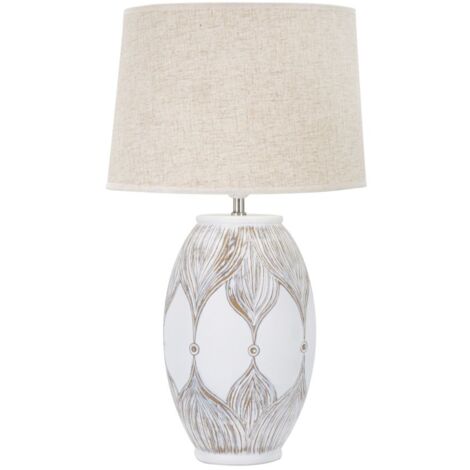 Lampada da Tavolo Ovale Atene 38x67x38 cm in Poliresina Bianco/Marrone