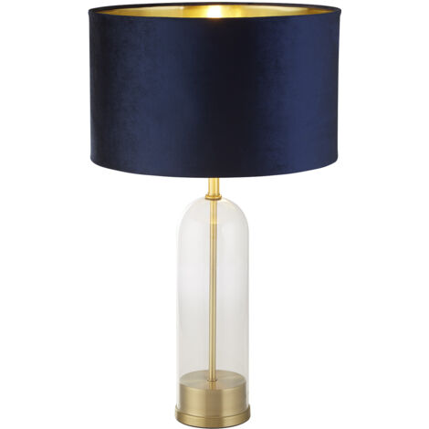 Lampada da tavolo Oxford - Vetro, ottone, paralume in velluto blu navy