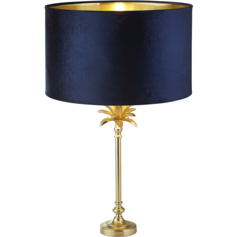 Lampada da tavolo Palm - Metallo ottone satinato e paralume in velluto blu navy