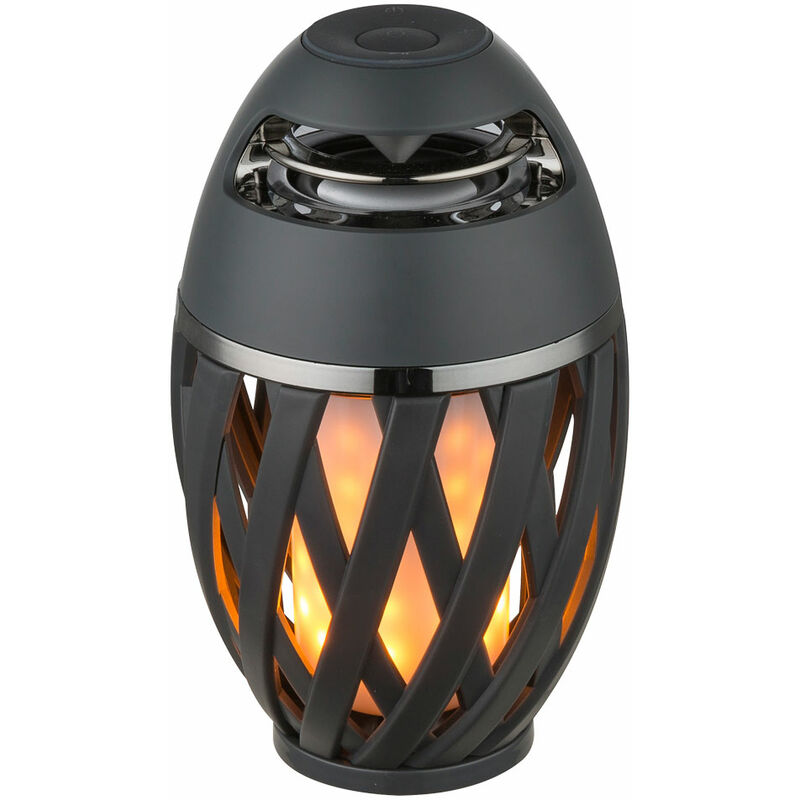 Image of Lampada da tavolo per esterno con effetto fuoco e altoparlante bluetooth torcia decorativa lampada da tavolo antracite bianco opale, led, batteria,