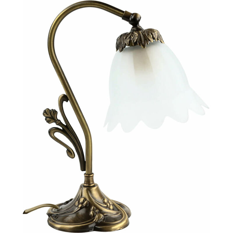 Image of Lampada da tavolo per interni in vero ottone dal design in stile art nouveau fatta a mano - Bronzo chiaro lucido, Bianco
