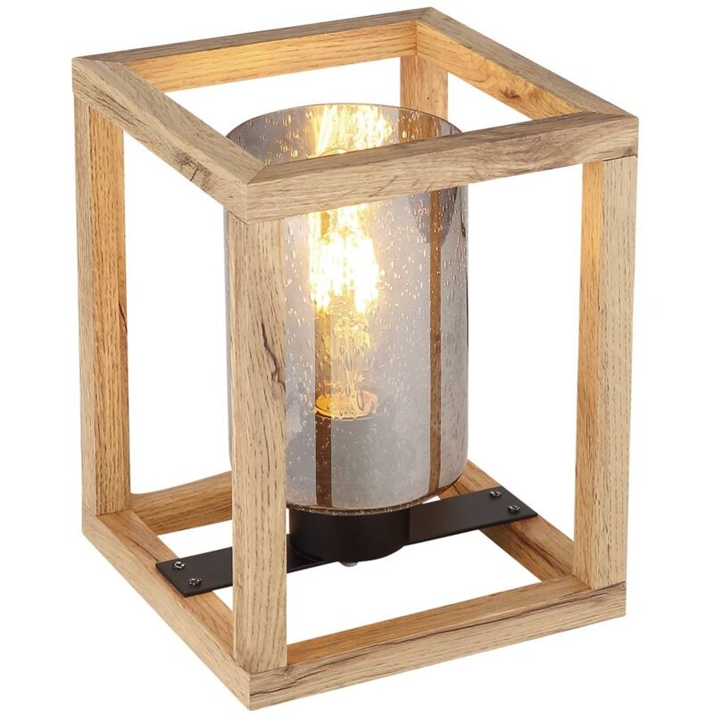Image of Lampada da tavolo pettey E27 1x40W metallo nero opaco, vetro fumè con bolle d'aria l: 17cm h: 22cm con interruttore basculante sul cavo