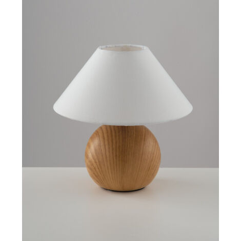 "Lampada da tavolo PINO in ceramica effetto legno chiaro e paralume in tessuto"