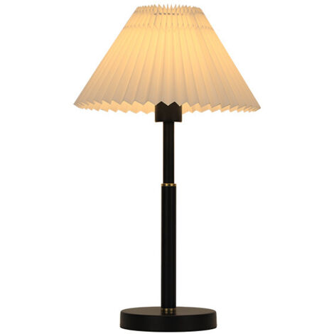Lampada da tavolo plissettata nordica E27 Luce bianca Paralume plissettato Corpo nero Paralume bianco