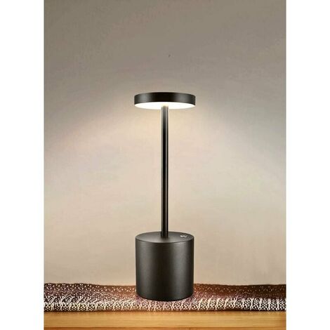 Lampada da tavolo portatile senza fili, alimentata a batteria, 2 livelli di luminosità calda, dimmerabile, per camera da letto, soggiorno, buffet, ristorante, interni ed esterni (nero)