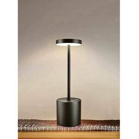 Lampada da tavolo portatile senza fili, alimentata a batteria, 2 livelli di luminosità calda, dimmerabile, per camera da letto, soggiorno, buffet, ristorante, interni ed esterni (nero)