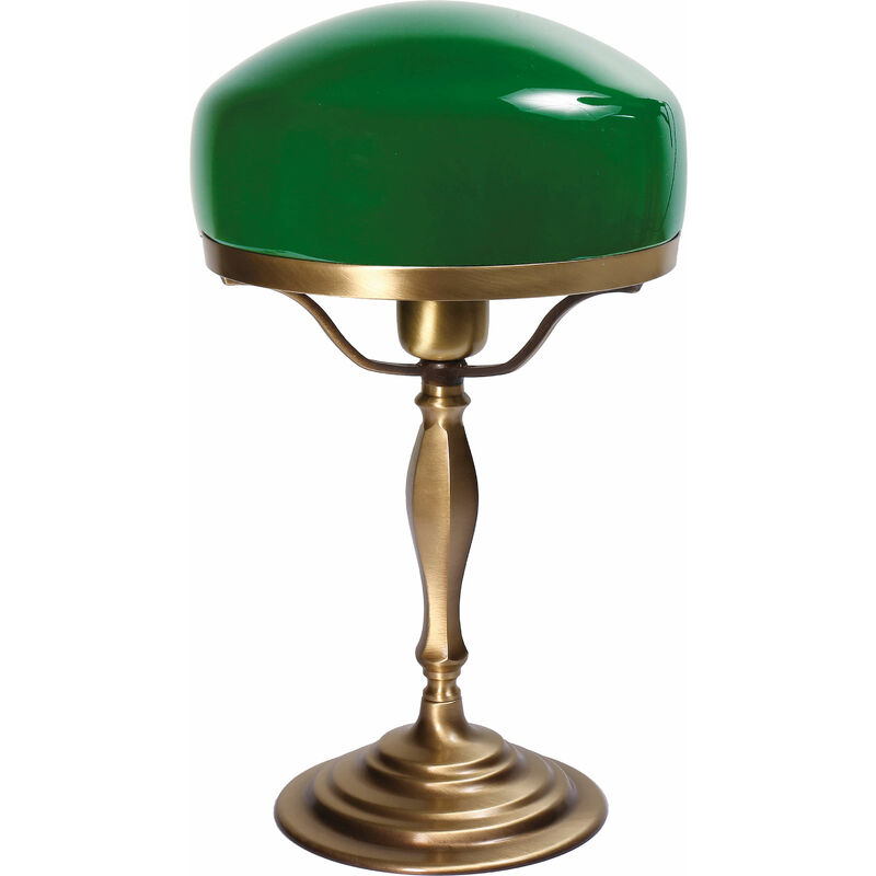 Image of Licht-erlebnisse - Lampada da tavolo pregiata in ottone dal design elegante in stile art nouveau con paralume in vetro verde - Bronzo chiaro lucido,