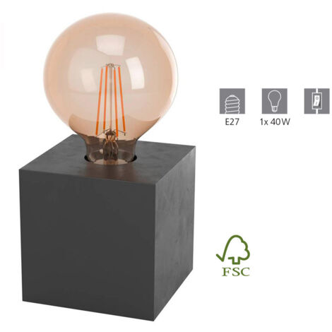 Lampada da tavolo PRESTWICK 2 Wood Black E27 1x40W L: 9,5 cm B: 9,5 cm H: 9,5 cm con interruttore del cavo