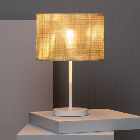 Lampada da Tavolo Rattan e Metallo Baracoa Bianco