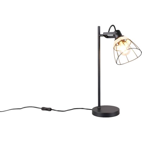 Lampada da tavolo, rattan e metallo, naturale e nero, H 50 cm, Jerome