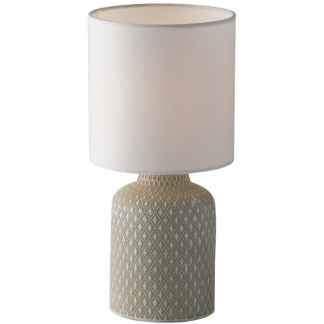 "Lampada da tavolo RAVELLO in ceramica grigia con paralume in tessuto"
