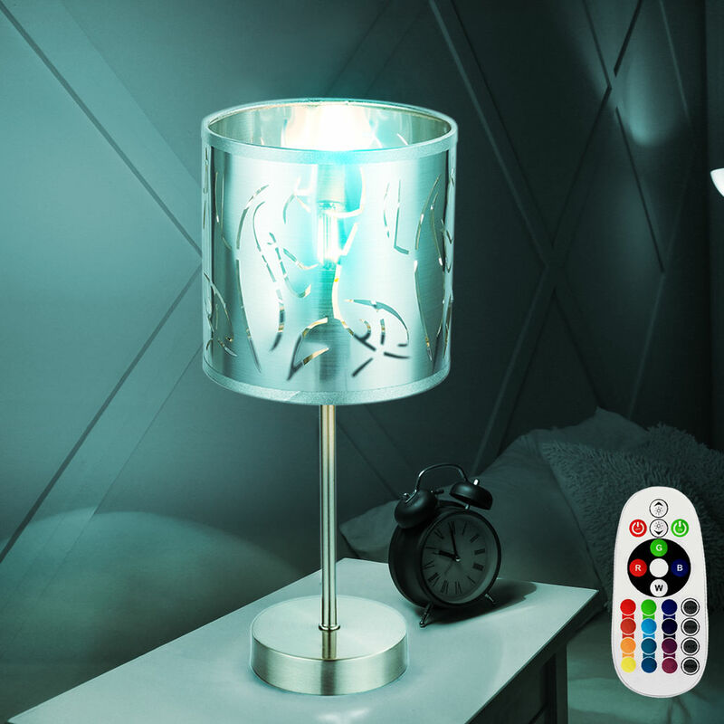 Image of Lampada da tavolo RGB camera da letto punzonatura lampada telecomando argento in un set che include lampadine a LED