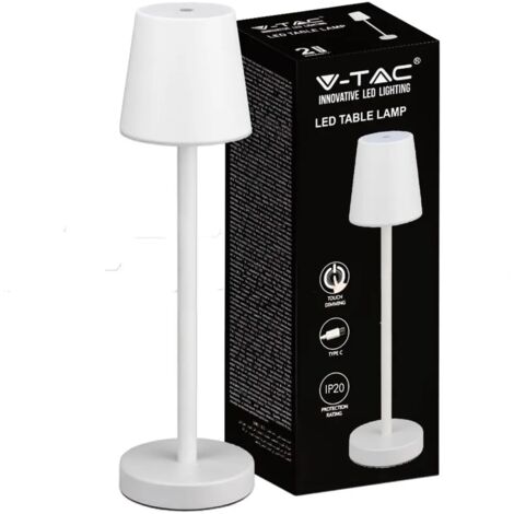 LAMPADA DA TAVOLO RICARICABILE CON BASE TONDA BIANCA TOUCH 3W 4000K V-TAC 10192