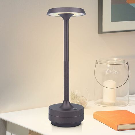 Lampada da tavolo ricaricabile senza fili, lampada da tavolo dimmerabile  con controllo tattile, corpo in metallo, luci decorative a LED per camera  da letto, ristorante, bar. (curry nero)