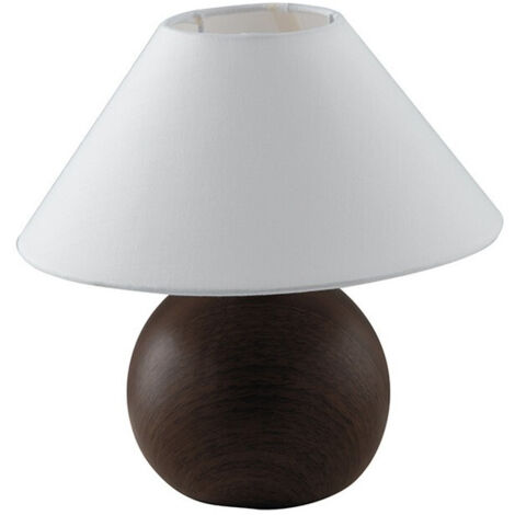 "Lampada da tavolo ROVERE in ceramica effetto legno scuro e paralume in tessuto"