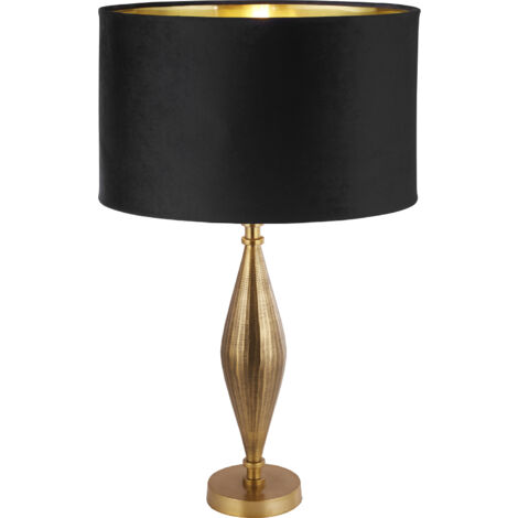 Lampada da tavolo Rye - Metallo ottone anticato e paralume in velluto nero