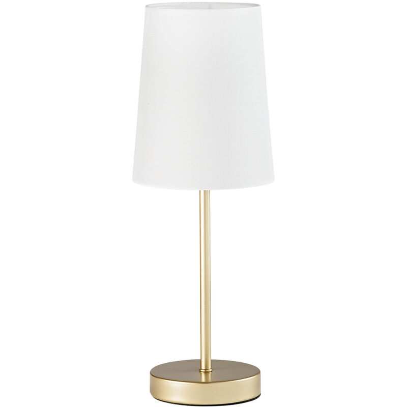 Image of Lampada da tavolo sally in metallo oro con paralume in tessuto bianco - Oro