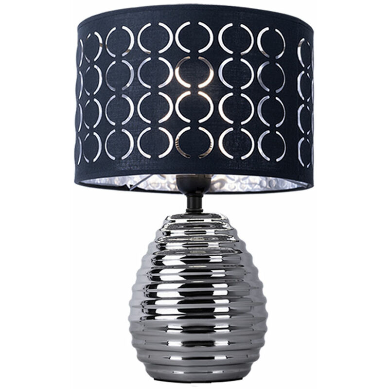Image of Etc-shop - Lampada da tavolo paralume argento lampada da comodino camera da letto paralume lampada da tavolo grigio, in ceramica in cromo con