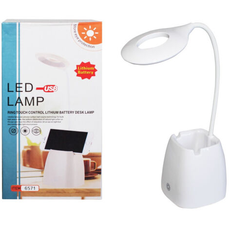 Lampada Da Tavolo Scrivania Con Portapenne 16 Led Collo Flessibile E Girevole
