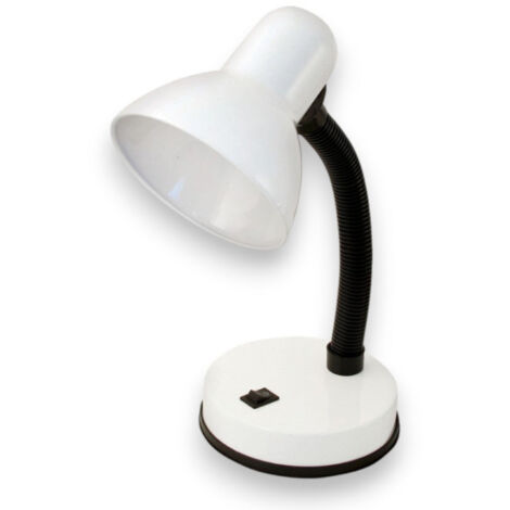 Lampada da tavolo scrivania max 40W completo di braccio cavo e interruttore -  Bianco