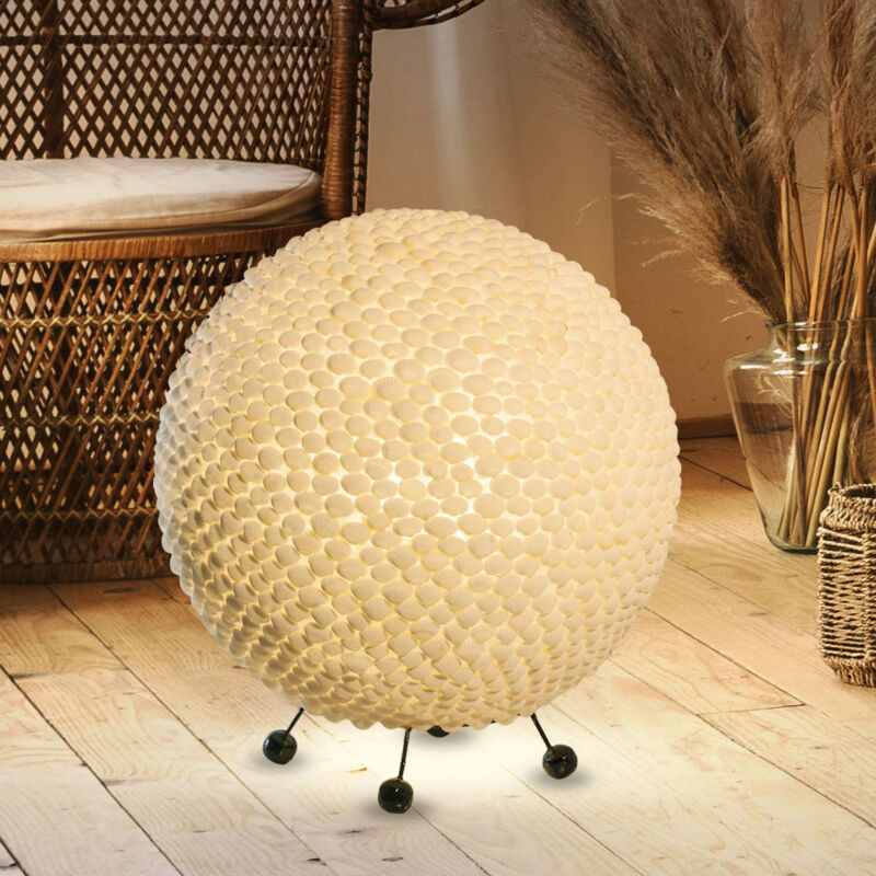 Image of Lampada da tavolo a sfera, lampada da tavolo in metallo bianco effetto conchiglia, 25 cm, soggiorno, sala da pranzo, camera da letto