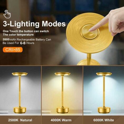 Lampada da tavolo senza fili, mini lampada da comodino USB con batteria ricaricabile da 2600 mAh, LED, 3 livelli di luminosità