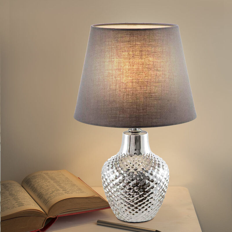 Image of Lampada da tavolo soggiorno lampada da comodino lampada da tavolo in ceramica, camera da letto cromo tessuto marrone, 1x attacco E14, DxH 20x32cm