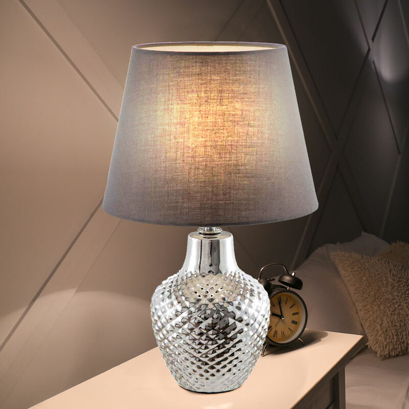 Image of Etc-shop - Lampada da tavolo soggiorno lampada da comodino lampada da tavolo in ceramica, camera da letto cromo tessuto marrone, 1x attacco E14, DxH