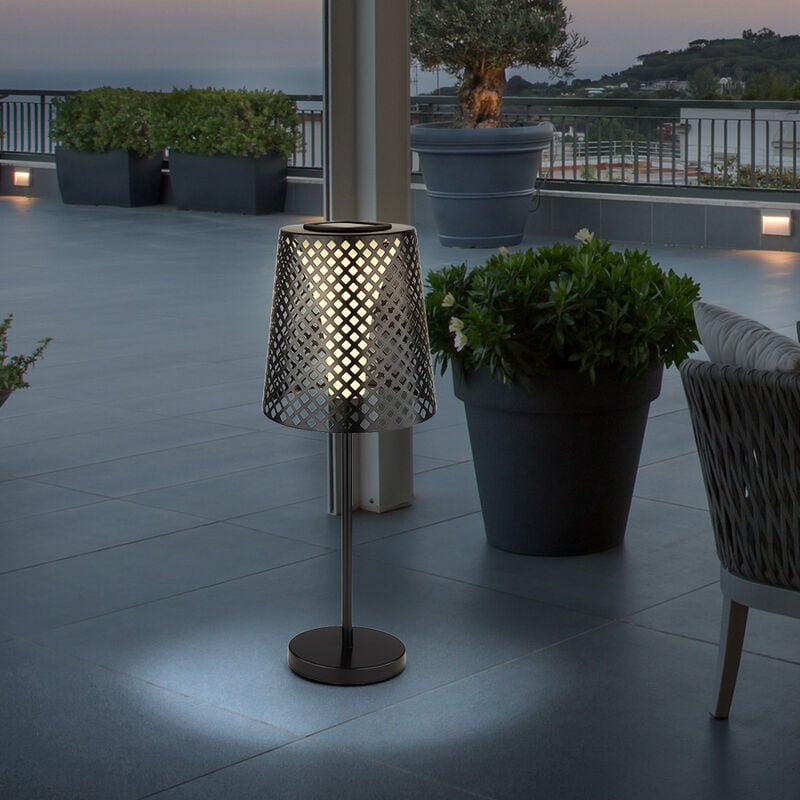 Image of Etc-shop - Lampada da tavolo solare a led da giardino lampada da tavolo solare per balcone esterno lampada da tavolo solare in metallo, nero, effetto