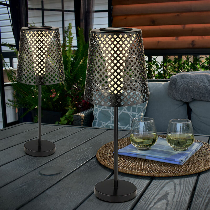 Image of Lampada da tavolo solare a led da giardino lampada da tavolo solare per balcone esterno lampada da tavolo solare in metallo, nero, effetto luce, 1x