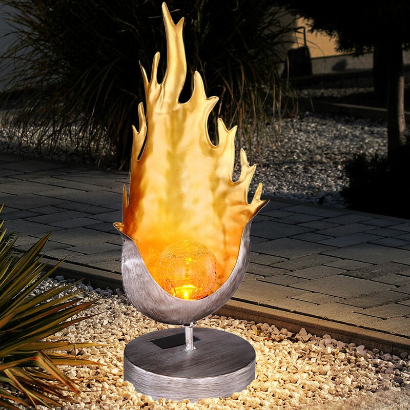 Image of Lampada da tavolo solare a led lampada da terra design fiamma crackle palla di vetro lampada da giardino illuminazione esterna