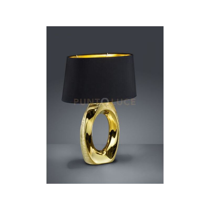Lampada tavolo taba ceramica oro con paralume nero e oro R50521079