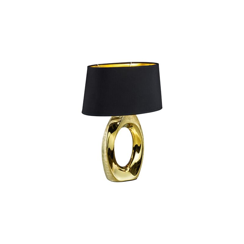 Image of Defibrico - Lampada Tavolo Scrivania Base Ceramica Paralume Nero Oro Taba gd Trio