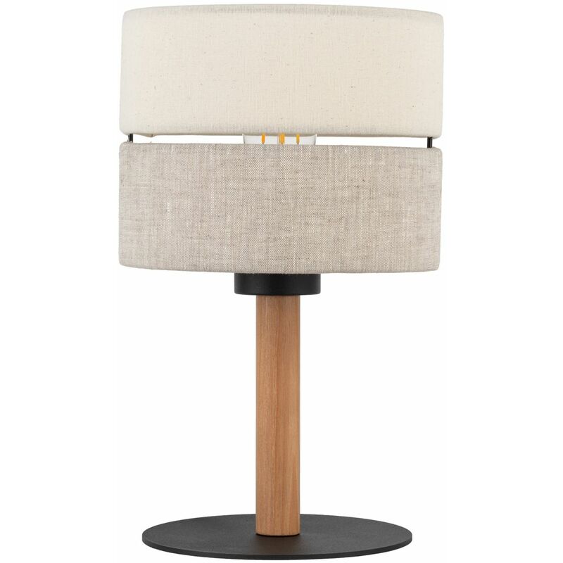 Image of Lampada da tavolo Tessuto Legno 34 cm Grigio Beige E27 Moderna - Nero, beige, grigio, luce legno