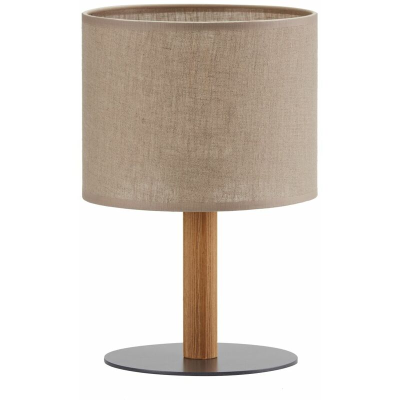 Image of Lampada da tavolo Tessuto Legno Grigio Beige 33 cm E27 Comodino - Nero, Greige (grigio-beige), legno chiaro