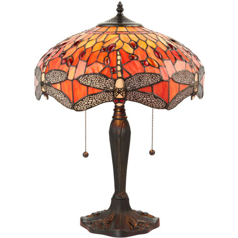 Lampada da tavolo Tiffany Dragonfly Flame 2xE27 rossa