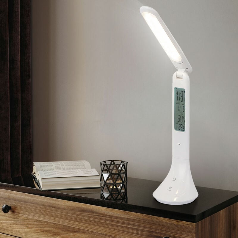 Image of Lampada da tavolo touch dimmer lampada da scrivania orologio lampada da tavolo da ufficio mobile, bianca, led 4W 195Lm bianco neutro, LxH 19x26 cm