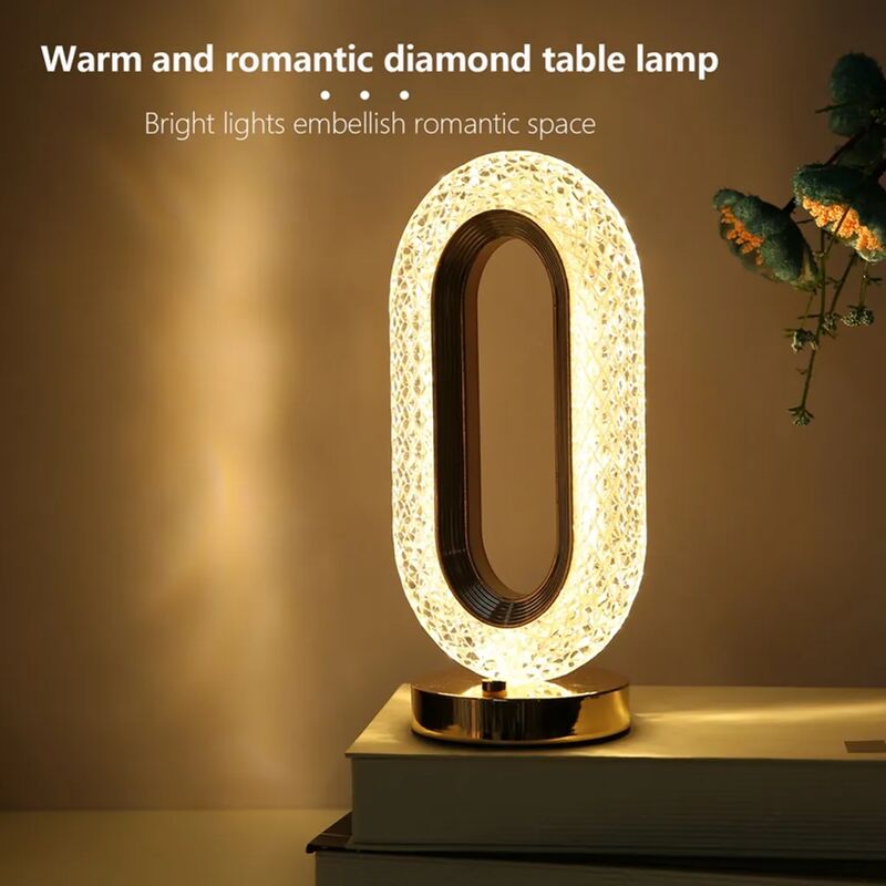 Image of Lampada da tavolo touch in cristallo acrilico LED senza fili, lampada da tavolo con batteria ricaricabile dimmerabile, lampada da lettura e lampada
