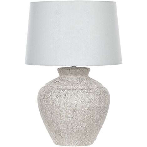 Lampada da tavolo tradizionale con base in ceramica paralume in tessuto bianco crema soggiorno Caine