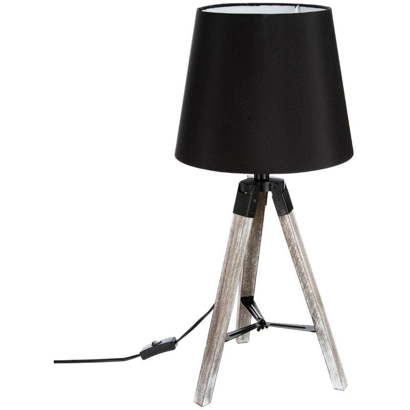 Image of Lampada treppiede runo nera h58cm - lampada da tavolo, paralume in cotone e poliestere, supporto in legno, asta in ferro, paralume nero, altezza 5