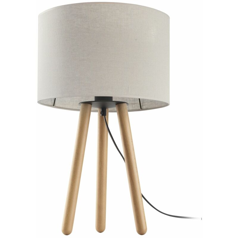 Image of Lampada da tavolo treppiede legno tessuto 46 cm Scandinavo - Legno chiaro, naturale