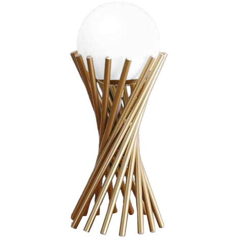 Lampada da tavolo tubolare minimalista lume in metallo bronzo con una sfera in vetro per camera da letto G9