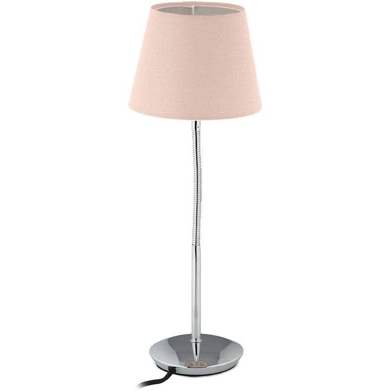 Image of Lampada da Tavolo Vintage, Abat Jour da Comodino, Paralume in Stoffa, Base in Metallo, Attacco E14, Rosa - Relaxdays