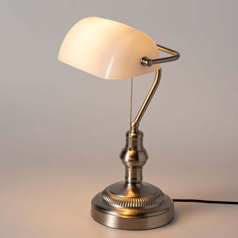 Lampada Da Tavolo Stile Banchiere, Globo Nostalgia, Ottone E Paralume Verde, Attacco E27, 60W Max, 25x19x36 Cm