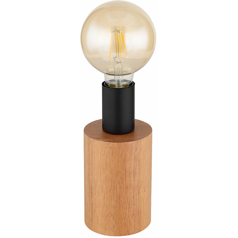 Image of Lampada da tavolo vintage lampada da scrivania in legno lampada da comodino industriale nera retro legno, metallo, colore naturale, 1x E27, DxH