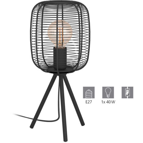Lampada Da Tavolo Vintage Rinroe Acciaio Nero 1 Luce E27