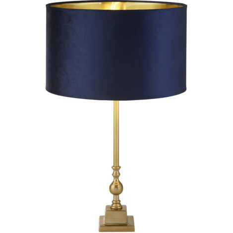 Lampada da tavolo Whitby - Ottone anticato e paralume in velluto blu navy